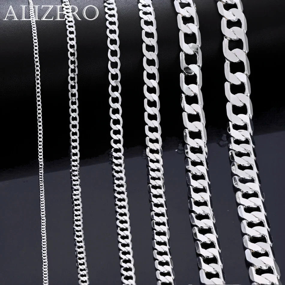 Wholesale 925 Sterling Silver Necklace Width 2-12MM Long 40-75cm Lobster Clasp Chain Men Women Fashion Punk Necklaces Jewelry