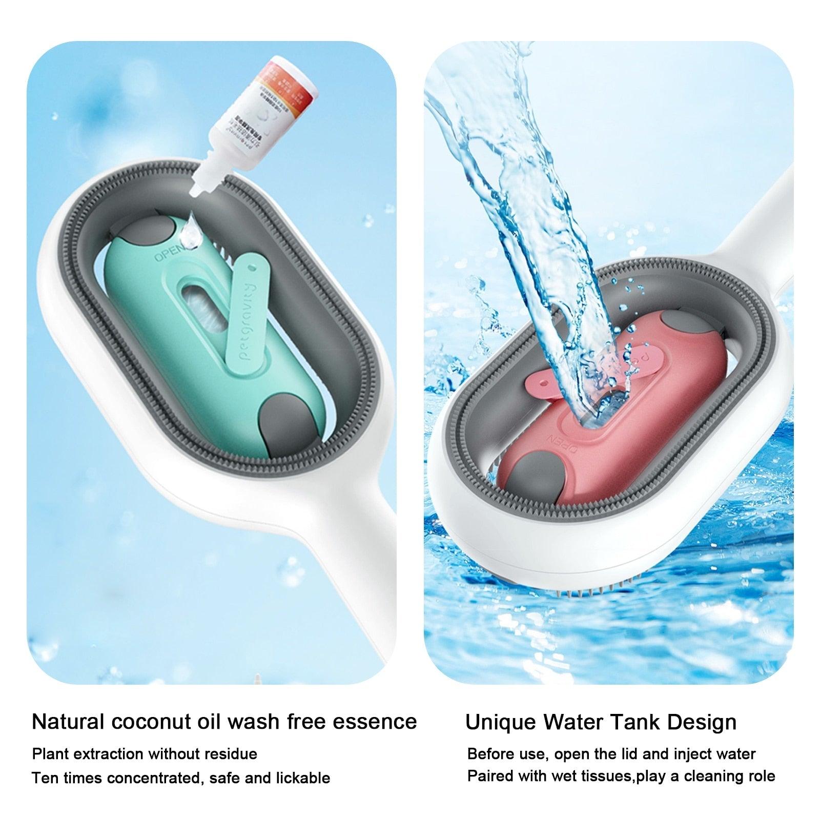 Minimalist Pet Grooming Brush with Steam Cleaning System