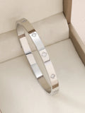 1pc 18K Gold Plated Stainless Steel Stackable Bracelet With Chain And Clover Design, Fashion Style For Women, Suitable For Casua