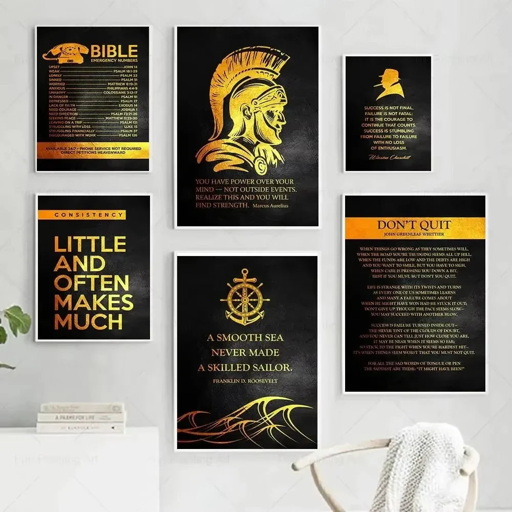 Motivational Quote Art Posters for Wall Black Golden Letters Inspiring Canvas Painting Wall Art Picture Office Living Room Decor