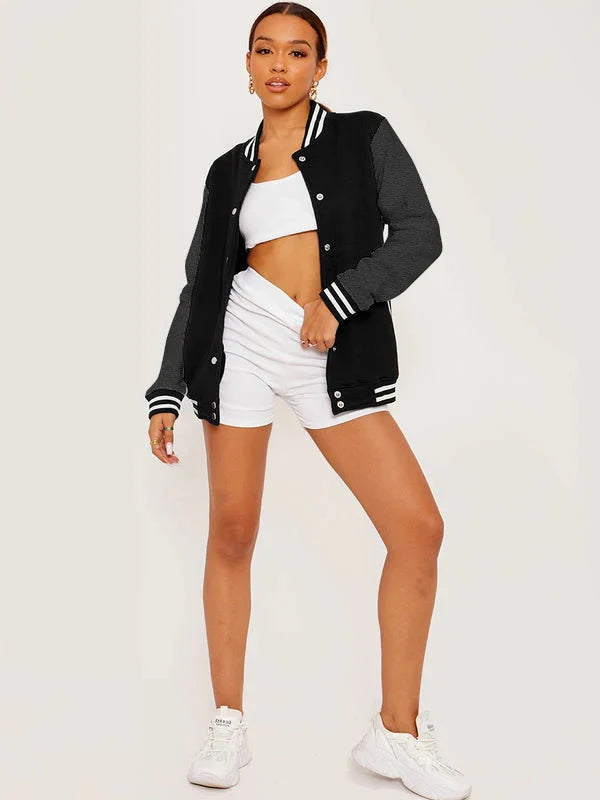 Women’s Oversize Colorblock Varsity Baseball Jacket - Image 7