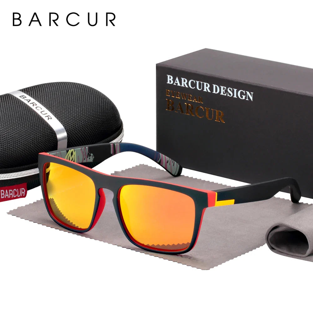 BARCUR men's polarized square driving sunglasses in black