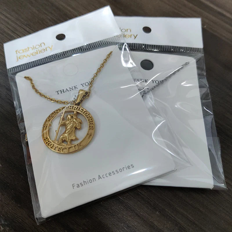 Hot Sale Religious 18K Gold Plated St.Christopher Necklace Stainless Steel Pendant Necklace For Men Women Jewelry Gift