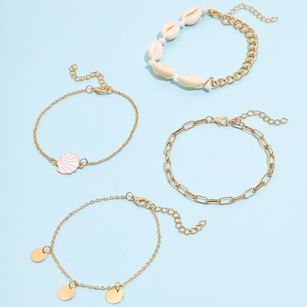 New Summer Shell Anklet Set For Women Sequin Beach Ankle Bracelet Gold Color Leg Chain On Foot Female Bohemian Jewelry