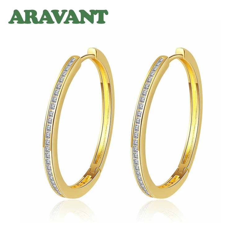 Aravant 925 Sterling Silver 35MM Zircon Hoop Earring For Women Fashion Jewelry Gift