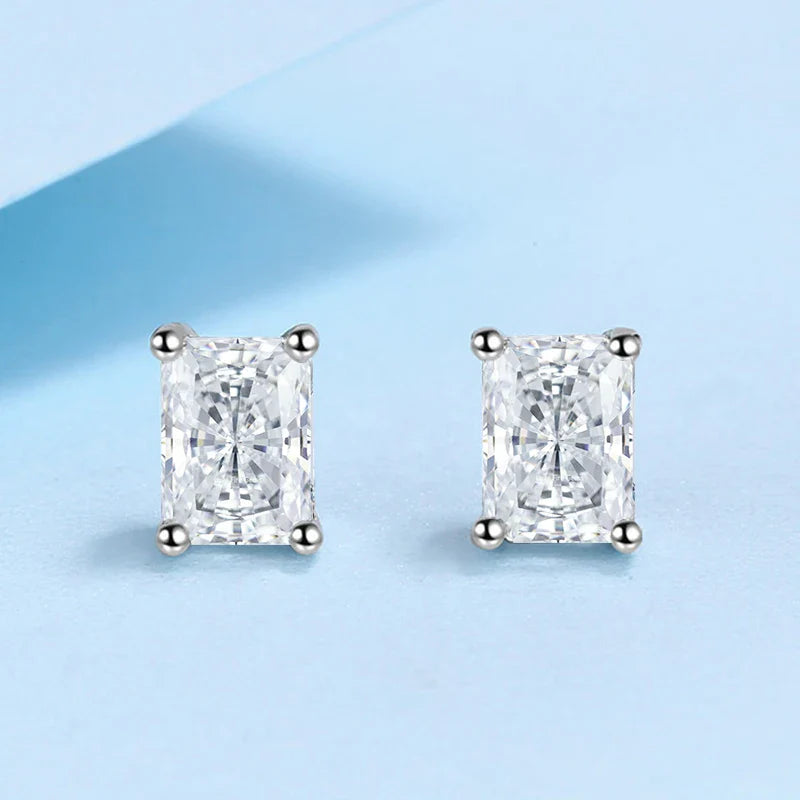 NeeTim 0.5CT 1CT 2CT Emerald Radiant Cut Moissanite Studs Earrings for Women Lab Diamond 925 Sterling Silver Earring Jewelry