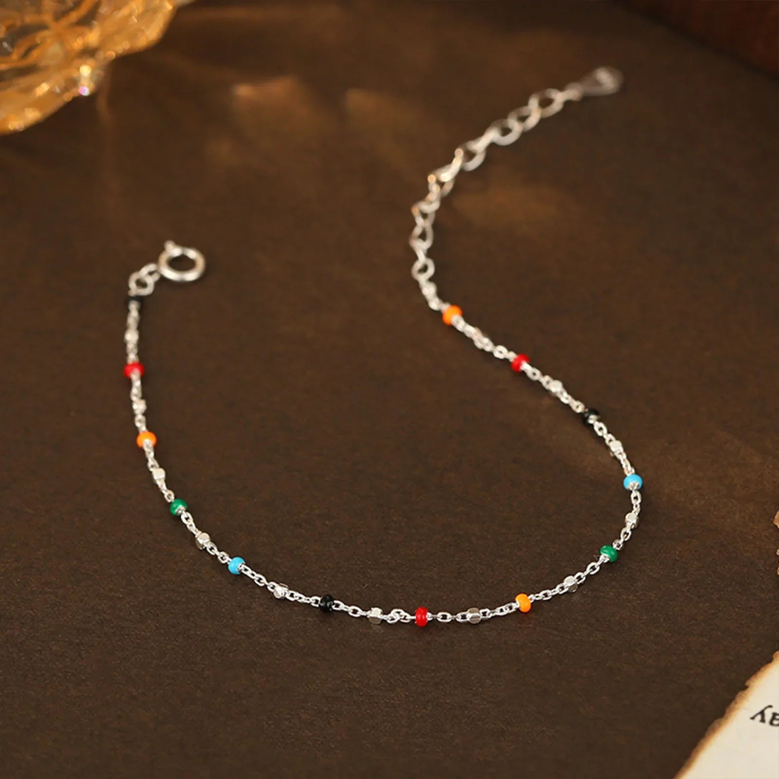 S925 Silver Dopaamine Colored Bean Bracelet Women's Popular INS Summer Niche Thin Fashion Jewelry Trendy Accessory
