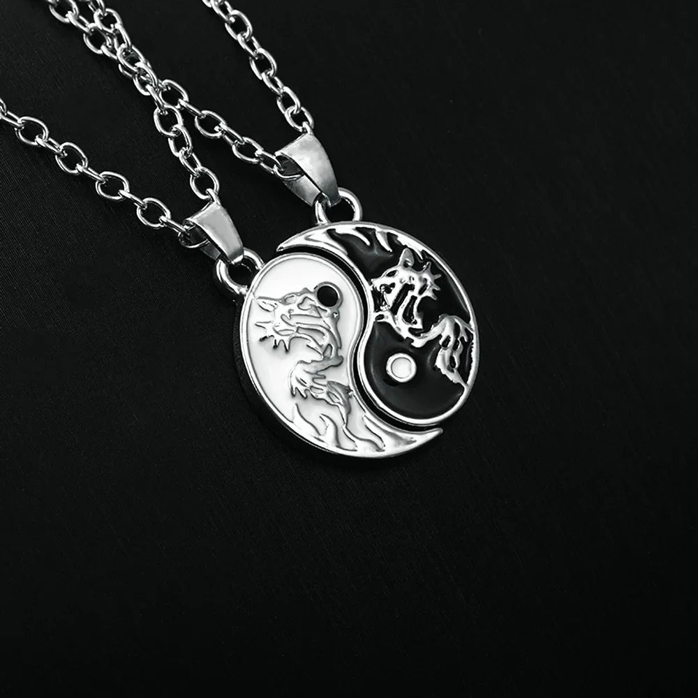 2 PCS Best Friends Necklace Jewelry Yin Yang Tai Chi Pendant Couples Paired Necklaces&Pendants Unisex Lovers Valentine's Gift