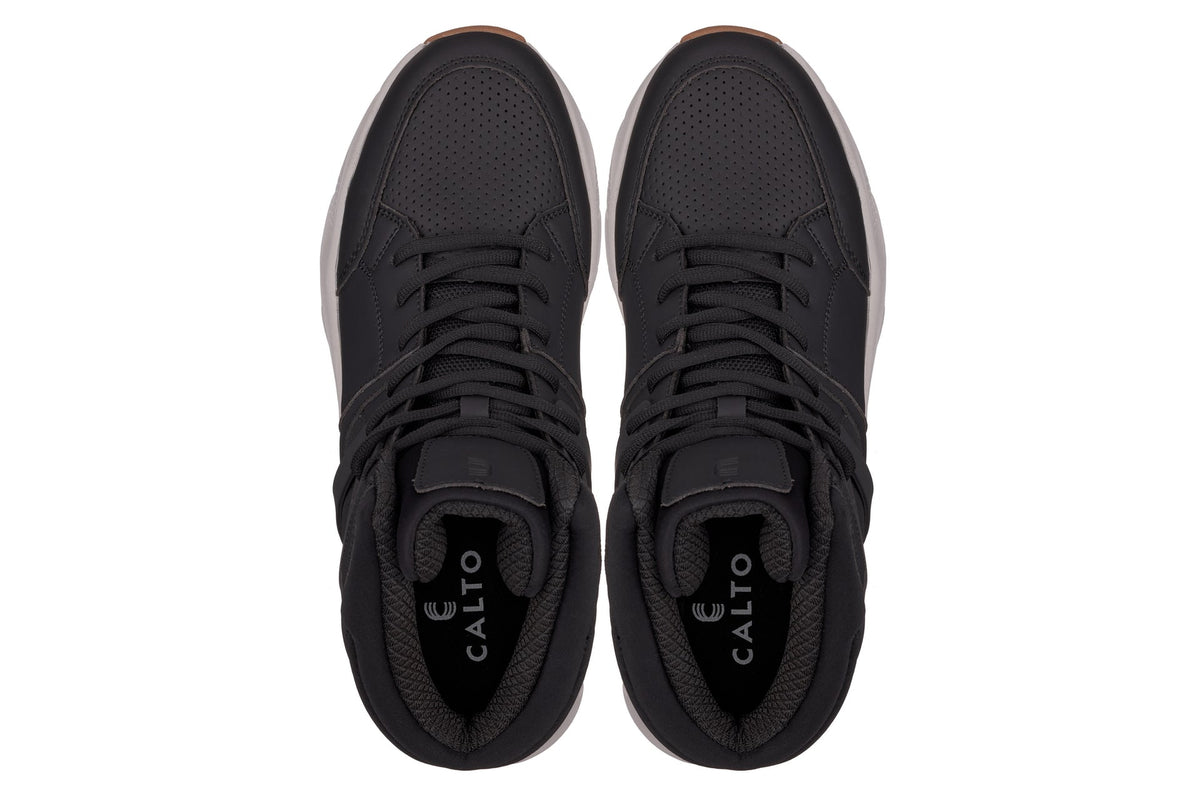 CALTO - S23411 - 3.2 Inches Taller (Black/Grey Sole) - High-Top Height-Boosting Sneaker