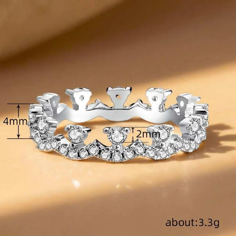 925 Sterling Silver Elegant Crown Zircon Ring for Women Stackable Accessory Party Anniversaries Wedding Jewelry Gift