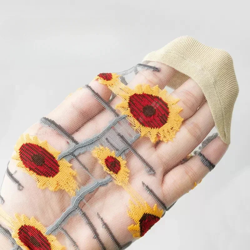 BotaniBabe Sheer Bloom Socks – Embroidered Crystal Silk Socks