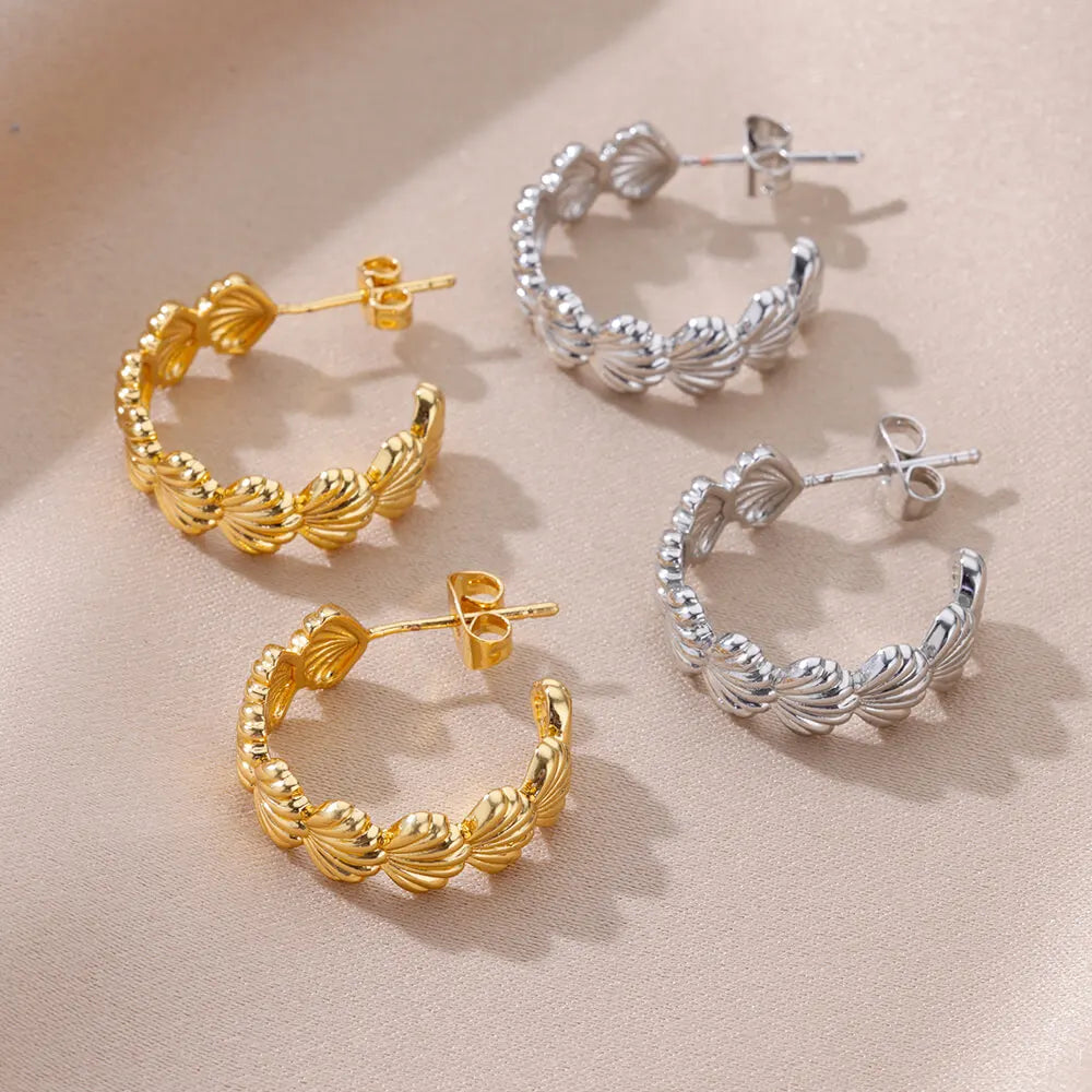 C-shaped Shell Stainless Steel Earrings For Women Korean Style Gold Plated Piercing Earring Luxury Quality Jewelry Birthday Gift