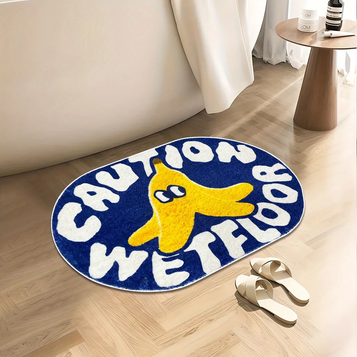 VIKAMA Cute Blue Bathroom Absorbent Mats Caution Wet Floor Doormats Rug For Bedroom Living Room Carpet Decorative Carpet