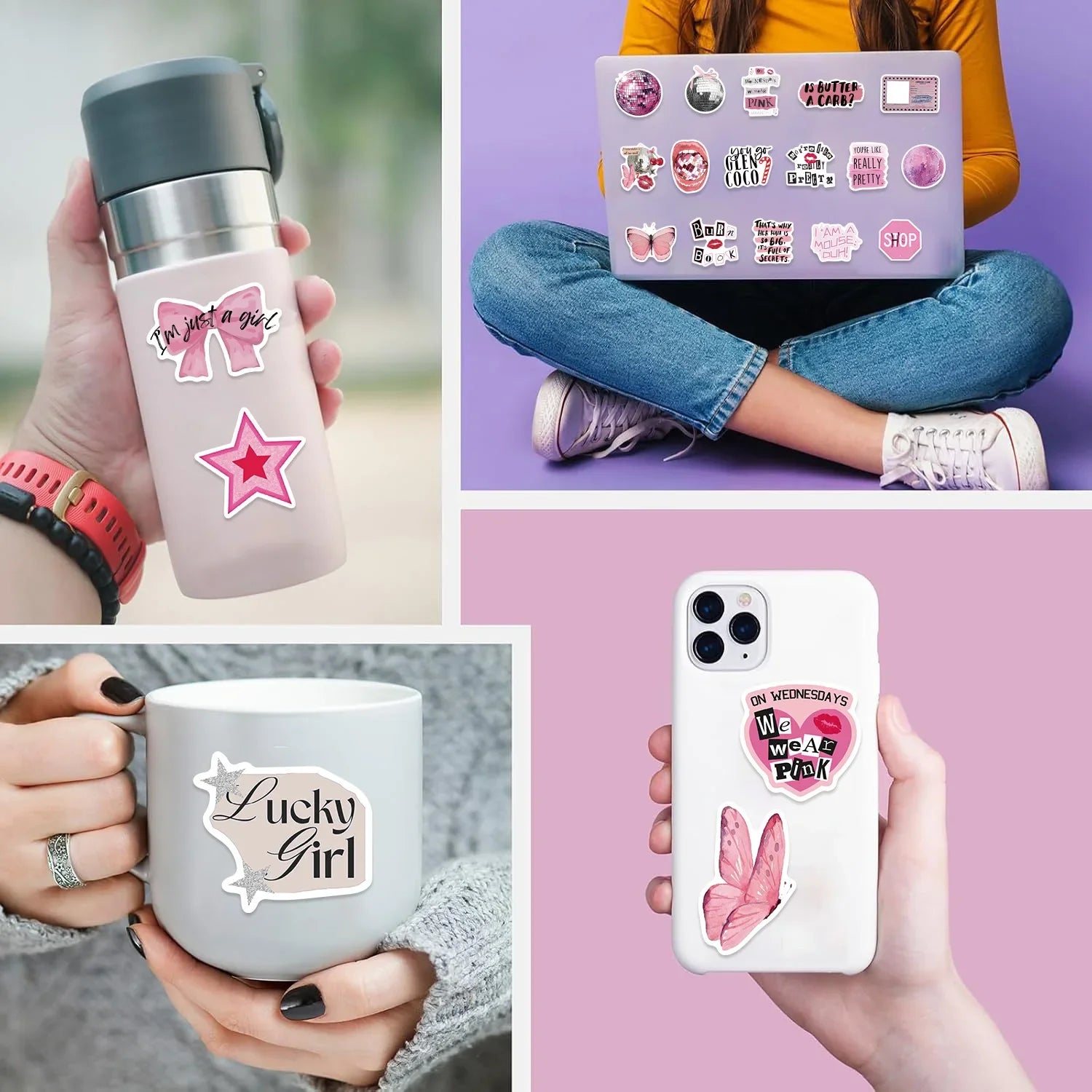 50PCS Cartoon Pink Y2K Graffiti Stickers Guitar Notebook Luggage DIY Waterproof Stationery Pen Holder Decorative Stickers