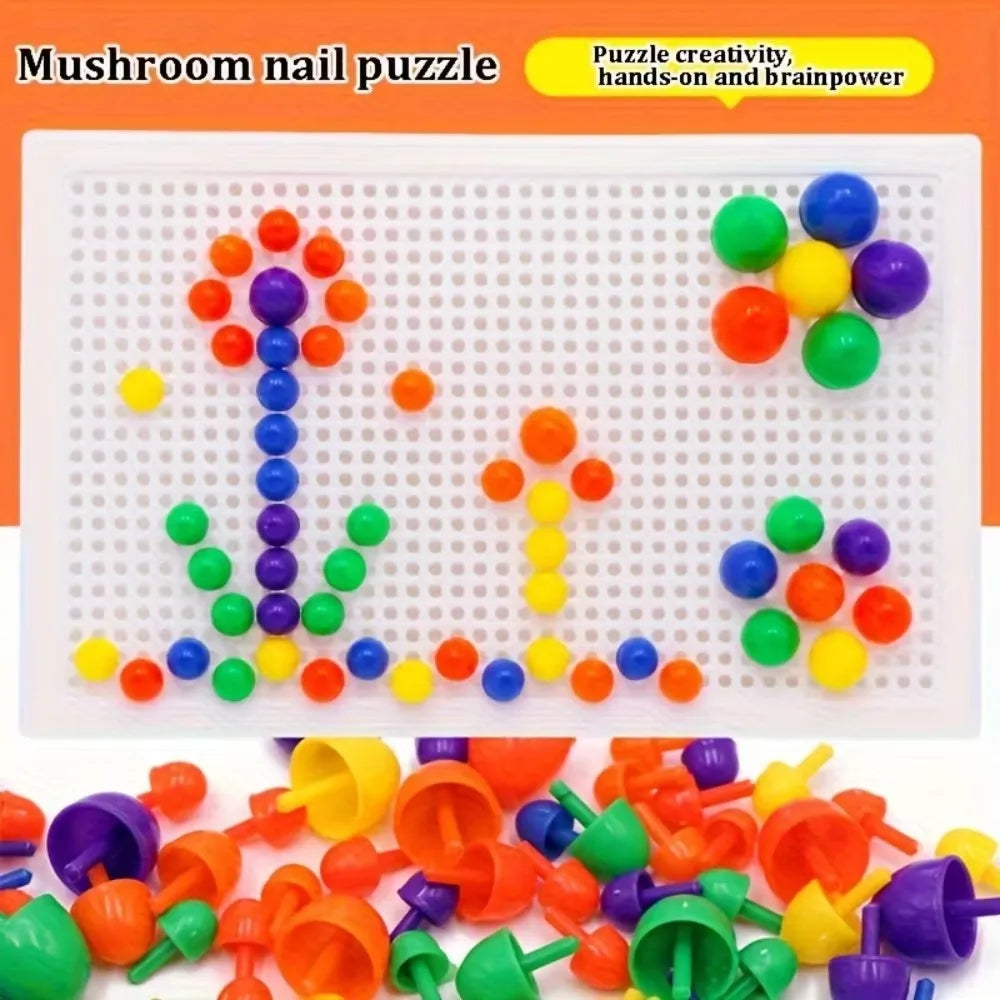 Creative DIY Mushroom Tacks Set: 1 Board, 240 Small, 40 Medium, 16 Large Tacks, And Colorful Instructions for Ages 3-6