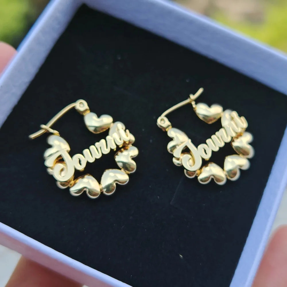 LeeChee Cute Heart Hoop Gift Customized Name Mini Earrings Personalized Party Jewelry