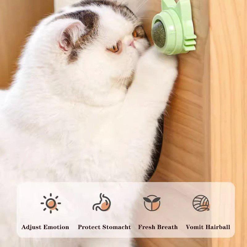 Self-Rotating Cat Wall Toy with Catnip Ball and LED Light