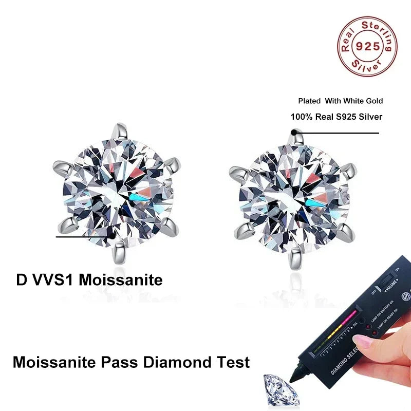 NeeTim 0.3-2CT Moissanite Stud Earrings For Women Screw Thread Ear Studs 925 Sterling Silver Wedding Jewelry Pass Diamond Test