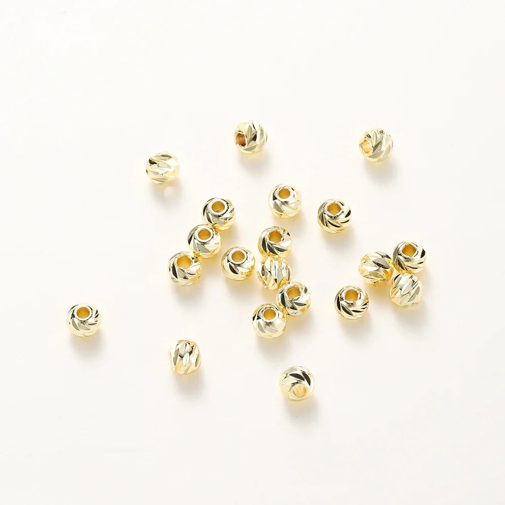 20pcs/lot 14K 18K Gold Round Loose Beads Bracelet Necklace Spacer Brass Beads For DIY Earing Making Accessories Whosale Findings