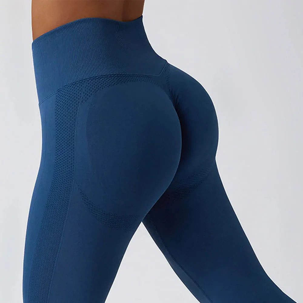 Seamless Ribbed Yoga Leggings with Tummy Control Fit
