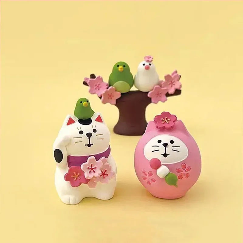 Cute Cat Ornament Admiring Flowers Scene ZAKKA Cherry Blossom INS Trendy Toy DIY Resin Handicraft Ornament