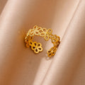Hollow Flower Rings For Women Gold Color Stainless Steel Adjustable Multi-layer Flower Ring Wedding Aesthetic  Jewelry Gift