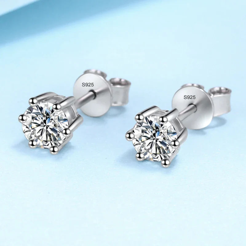 NeeTim 0.5ct 1ct 2ct Moissanite Stud Earrings for Women 925 Sterling Silver Green Pink Black Blue Grey Sparkling Studs Earring