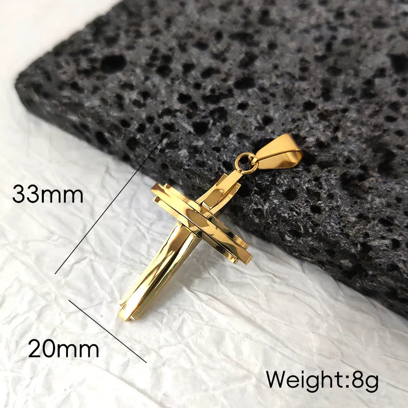 Trendy Men's 18K Gold Plated Stainless Steel Cross Pendant Necklace Christian Wedding Gift Jewelry Hiphop Style