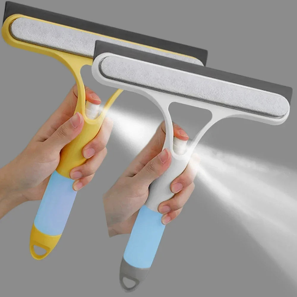 3-in-1 Window Cleaning Squeegee – Glass Mirror Wiper with Spray Bottle & Scrubber