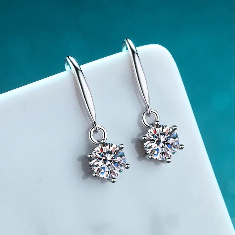NeeTim 1ct 6.5mm Moissanite Droop Earrings for Women Original Wedding Chrismas Gift S925 Sterling Silver Hoop Earring Wholesale