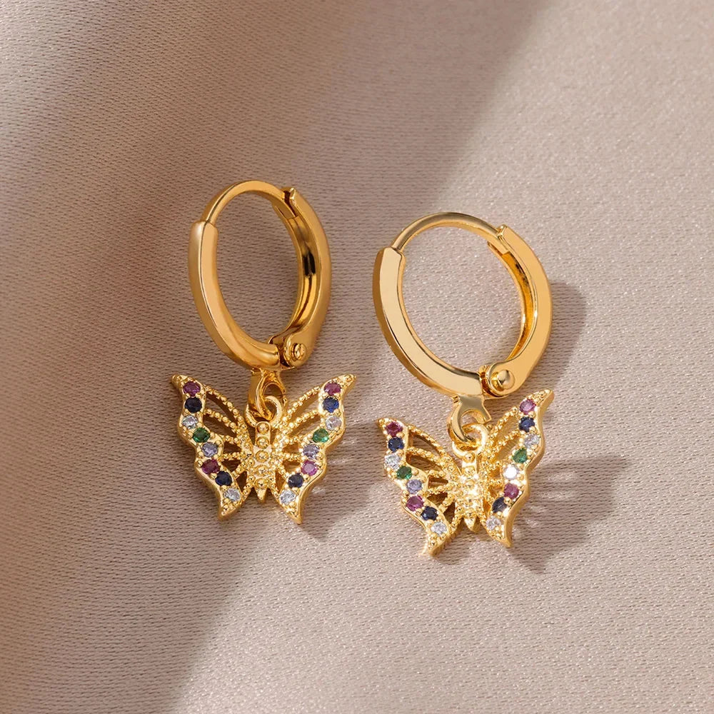 Zircon Butterfly Pendientes EarringsFor Women Stainless Steel Gold Color Butterfly Earring Trend Girl y2k Jewelry aretes mujer