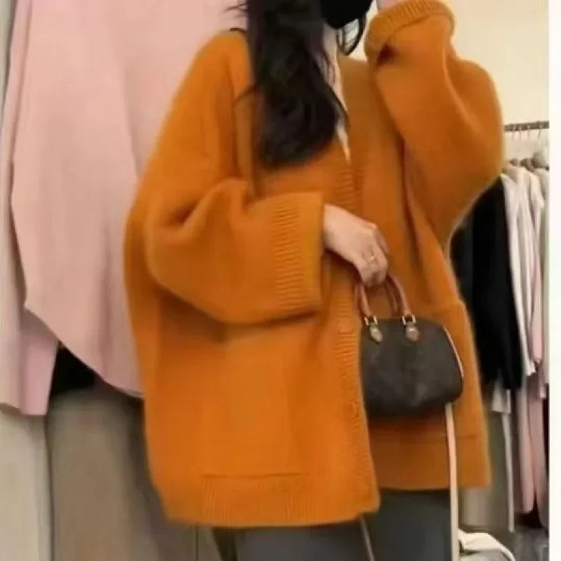 Vintage knit Solid Color Cardigan Sweater Jacket