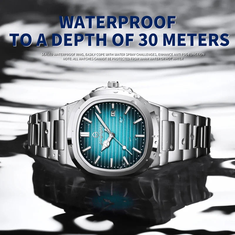 Military Square Quartz Crystal Face Watch with Luminous Dial and Date Display