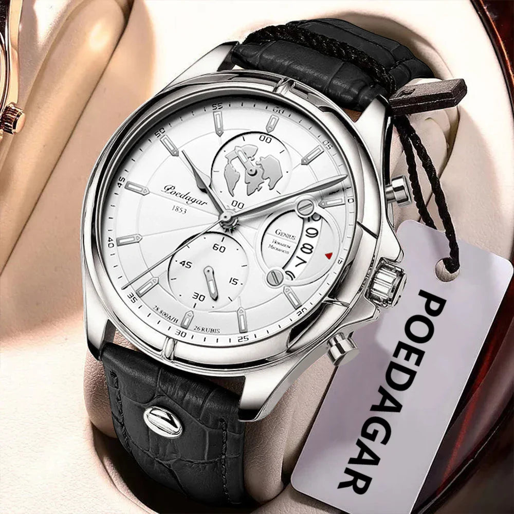 POEDAGAR Luxury Man Wristwatch Chronograph Date Waterproof Leather Men Watch Casual Quartz Men's Watches Sports Male Clock Reloj
