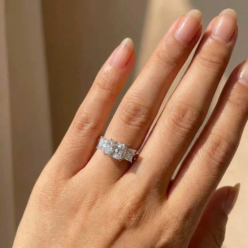925 Sterling Silver Eternity Princess Square Cubic Zirconia Crystal Rings Women's Wedding Engagement Luxury Classic Lady Jewelry