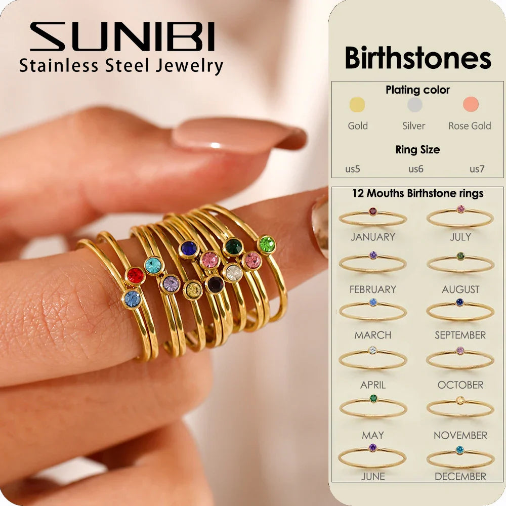 14k Gold Plated Stainless Steel Birthstone Ring