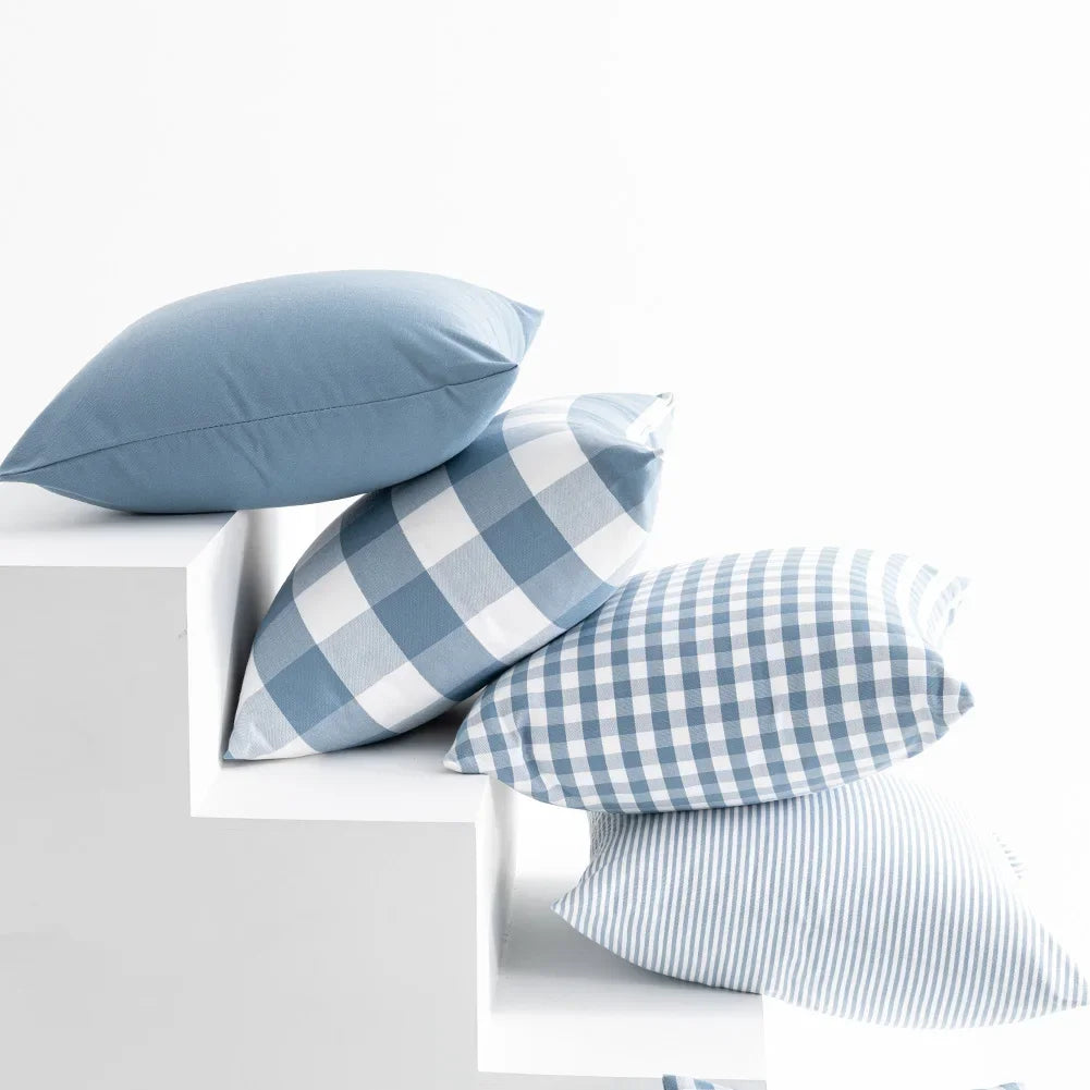 VIKAMA 1pc Light Blue Baby Pillow Cover, Plaid Home Decor, Sofa Cushion Cover Suitable for Sofa and Interior Home Decoration