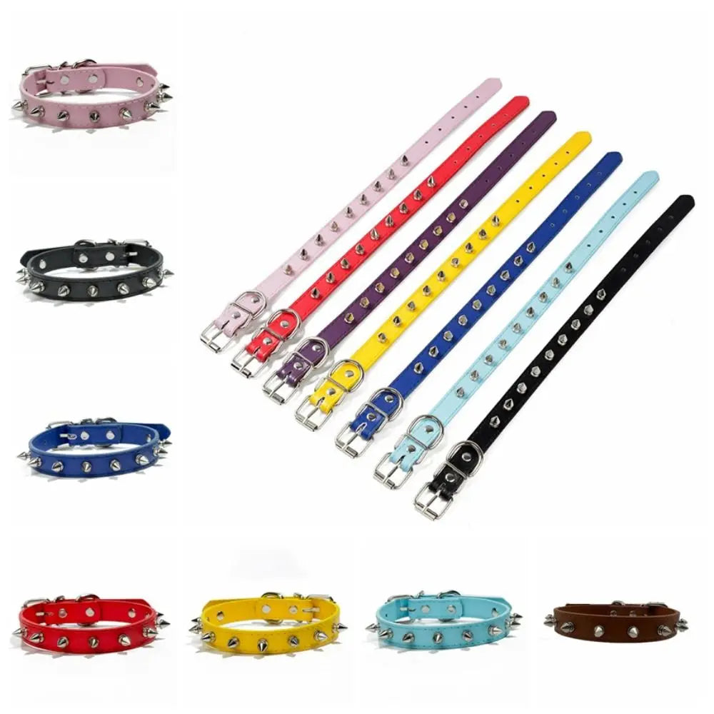 Spiked Dog Collar – PU Leather Studded Collar, Adjustable, Colorful for Dogs & Cats