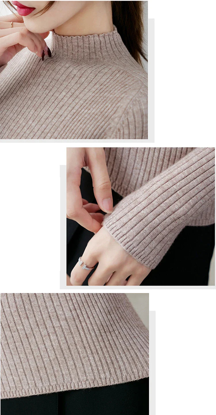 Women's Slim Fit Mock Neck Ribbed Long Sleeve Pullover Sweater - Image 4