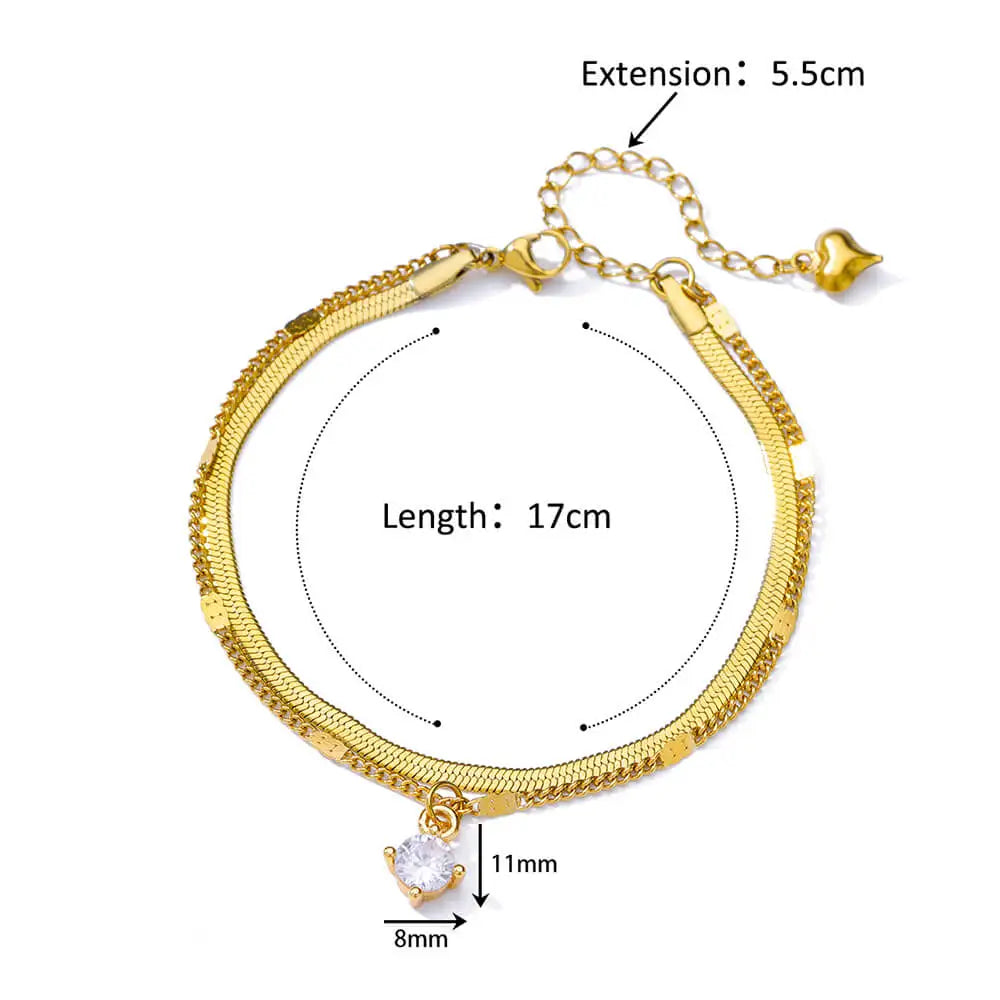 Zircon Circle Bead Anklets For Women Gold Color Stainless Steel Anklet Double Snake Chain Summer Beach Accessories Jewelry Gift