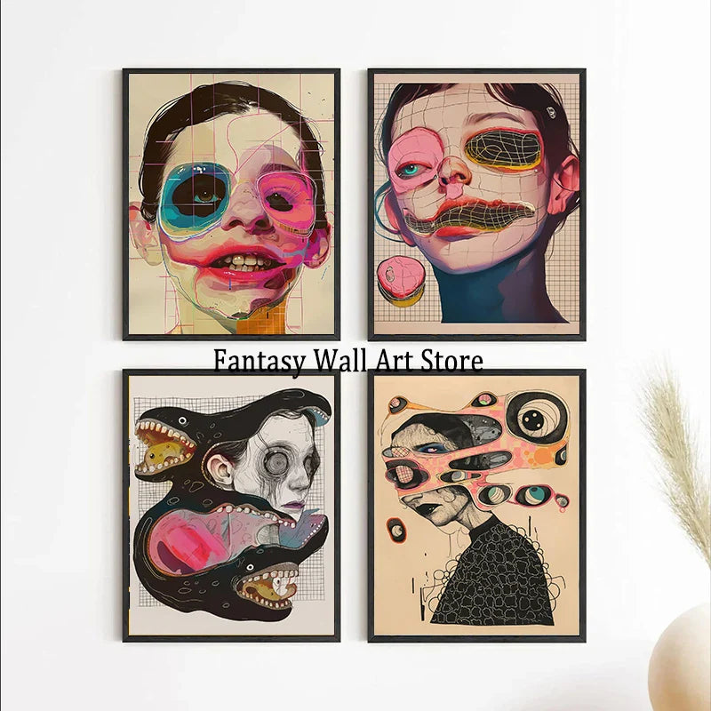 Grid Addiction Canvas Wall Art Surreal Art Beautiful Unique Painting Print Abstract Modern Surrealism Wall Decoration Canvas Art
