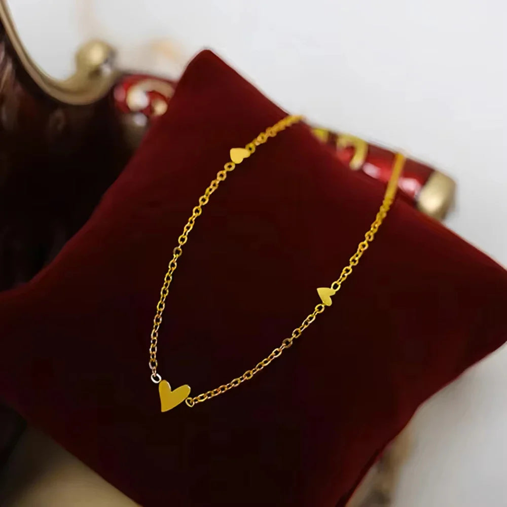 Fashion 316L Stainless Steel Love Heart Bracelet for Women Tiny Gold-Plated Clavicle Chain Girl Wedding Party Charm Jewelry Gift