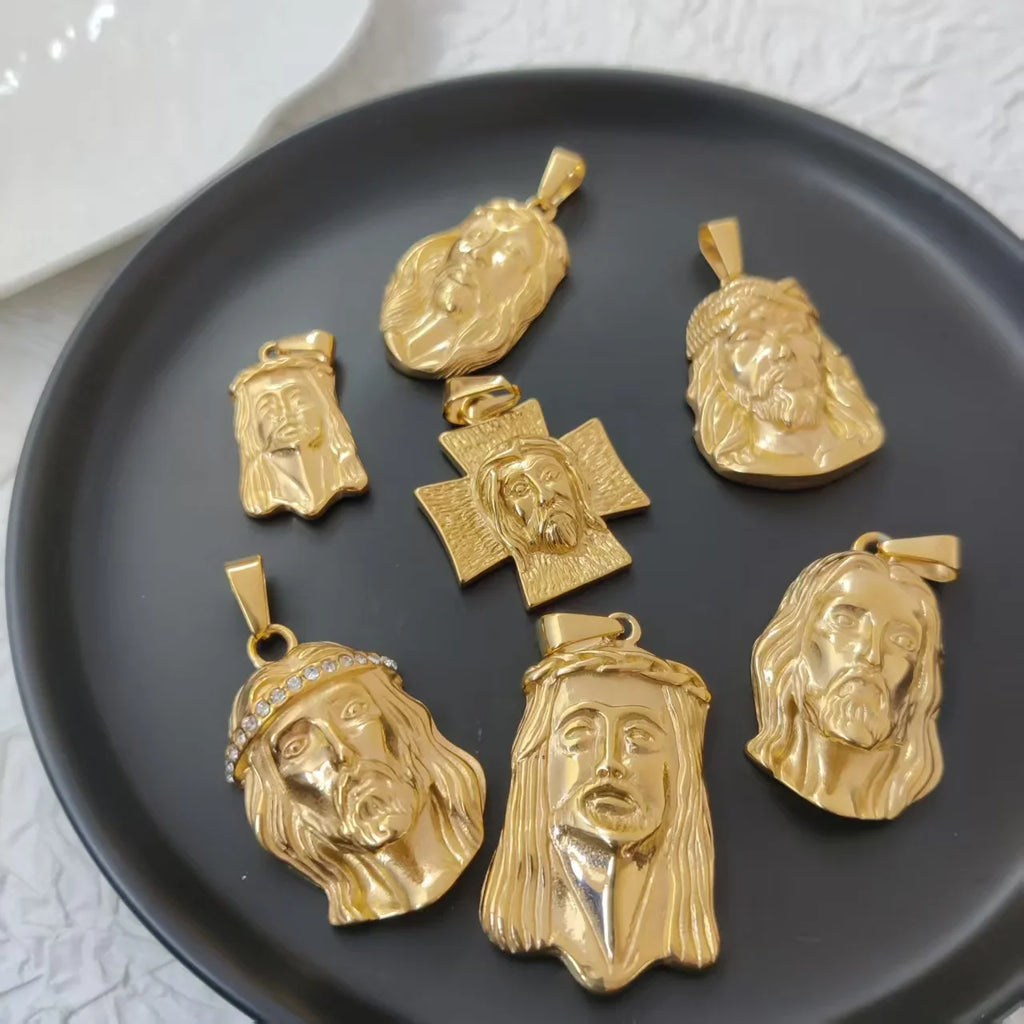 18K Gold Plated Stainless Steel Jesus Pendant - Classic Hip Hop Style, Ideal Men's Gift for Daily Wear