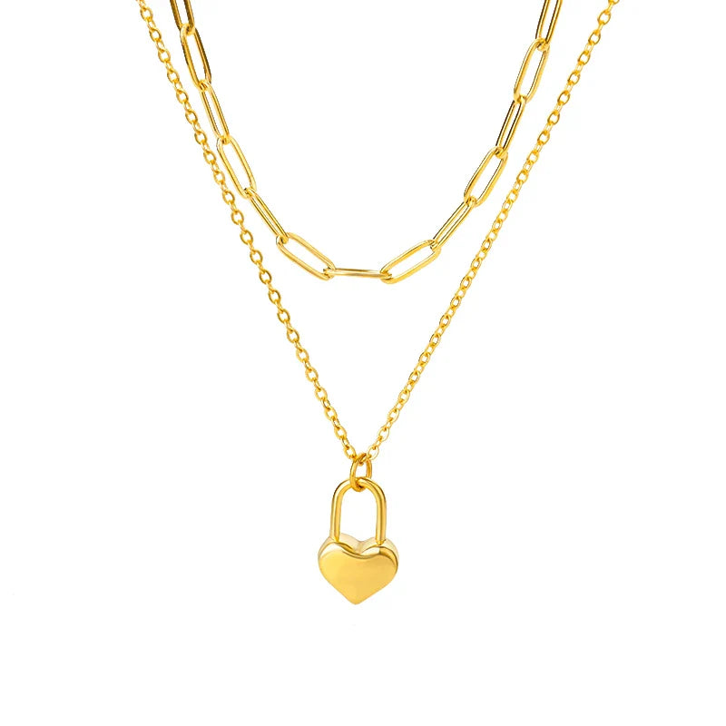 Heart Necklaces For Women Stainless Steel Gold Plated Chain Zircon Heart Pendant Choker Necklace Wedding Boho Jewelry Gift Femme