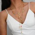 4Pcs/Set Cross Colorful Crystal Necklaces For Women Simple Gold Silver Color Y-Shaped Pendant Necklace Set New Christian Jewelry