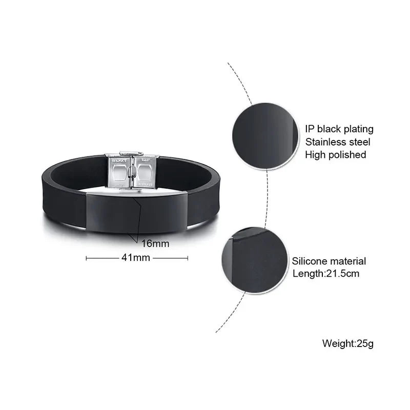 Vnox 16mm Father's Day Gift Bracelet,Black Rubber Silicone Bangle with Custom TO MY DAD Stainless Steel Bar,Men Casual Wristband