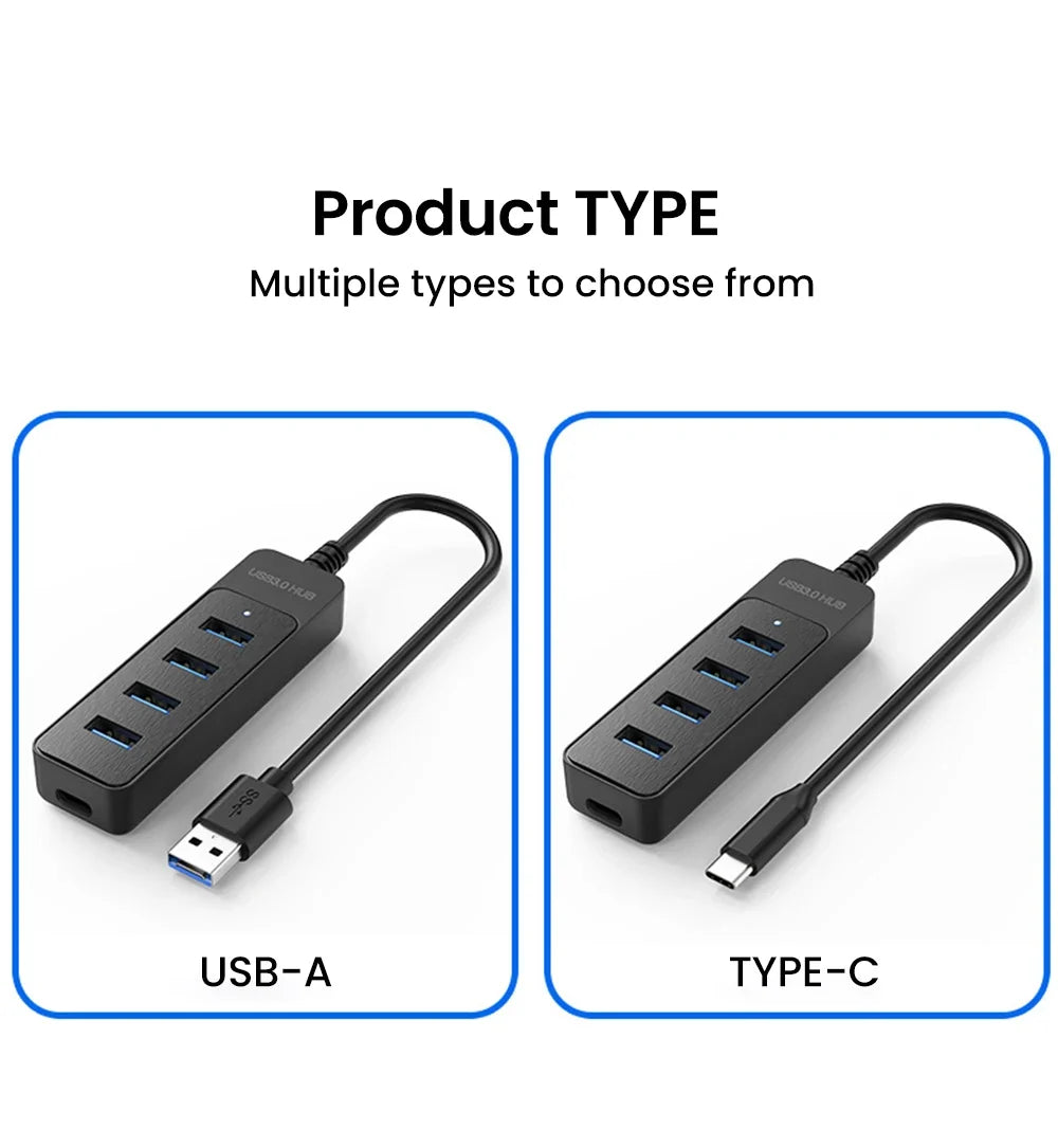 4-Port USB 3.0 Hub with Type-C Splitter & Cable