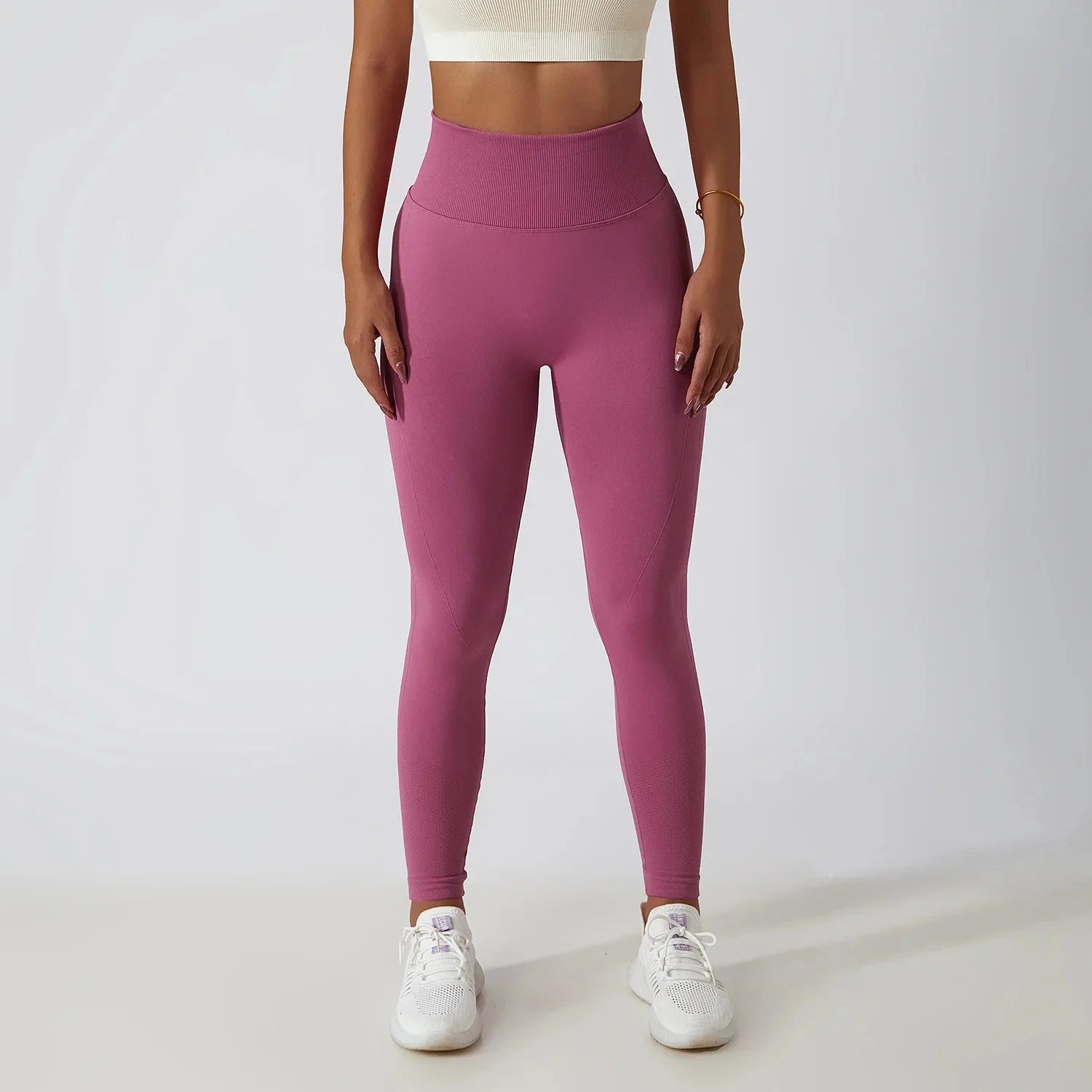 Seamless Ribbed Yoga Leggings with Tummy Control Fit