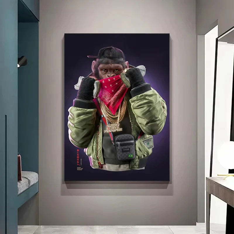 Three Swag Monkeys Canvas Art Posters and Prints Hip Hop Monkey Fashion Paintings on the Wall Art Animals Pictures Room Decor