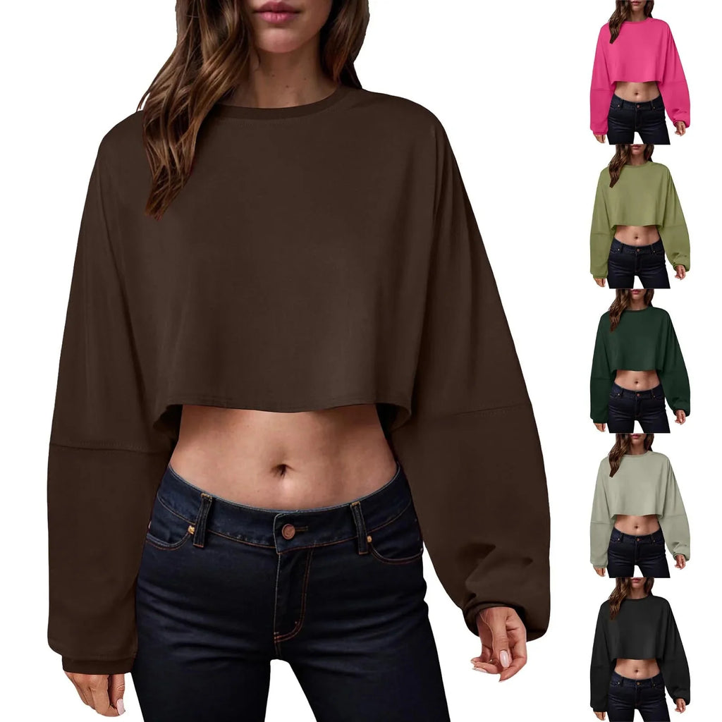 Women’s Long Sleeve Loose-Fit Crop Top Lightweight Pullover - Image 5